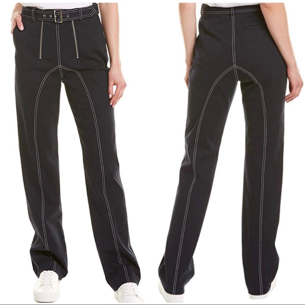 Self portrait contrast stitch buckle zipper jeans